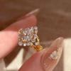 925 Silver Plated 18K Gold Elegant Cut Square Synthetic Zirconia Engagement Ring Adjustable Sparkling Bridal Jewelry Wedding Gif