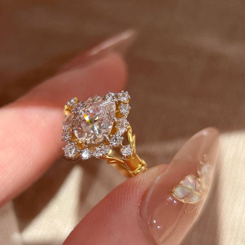 925 Silver Plated 18K Gold Elegant Cut Square Synthetic Zirconia Engagement Ring Adjustable Sparkling Bridal Jewelry Wedding Gif