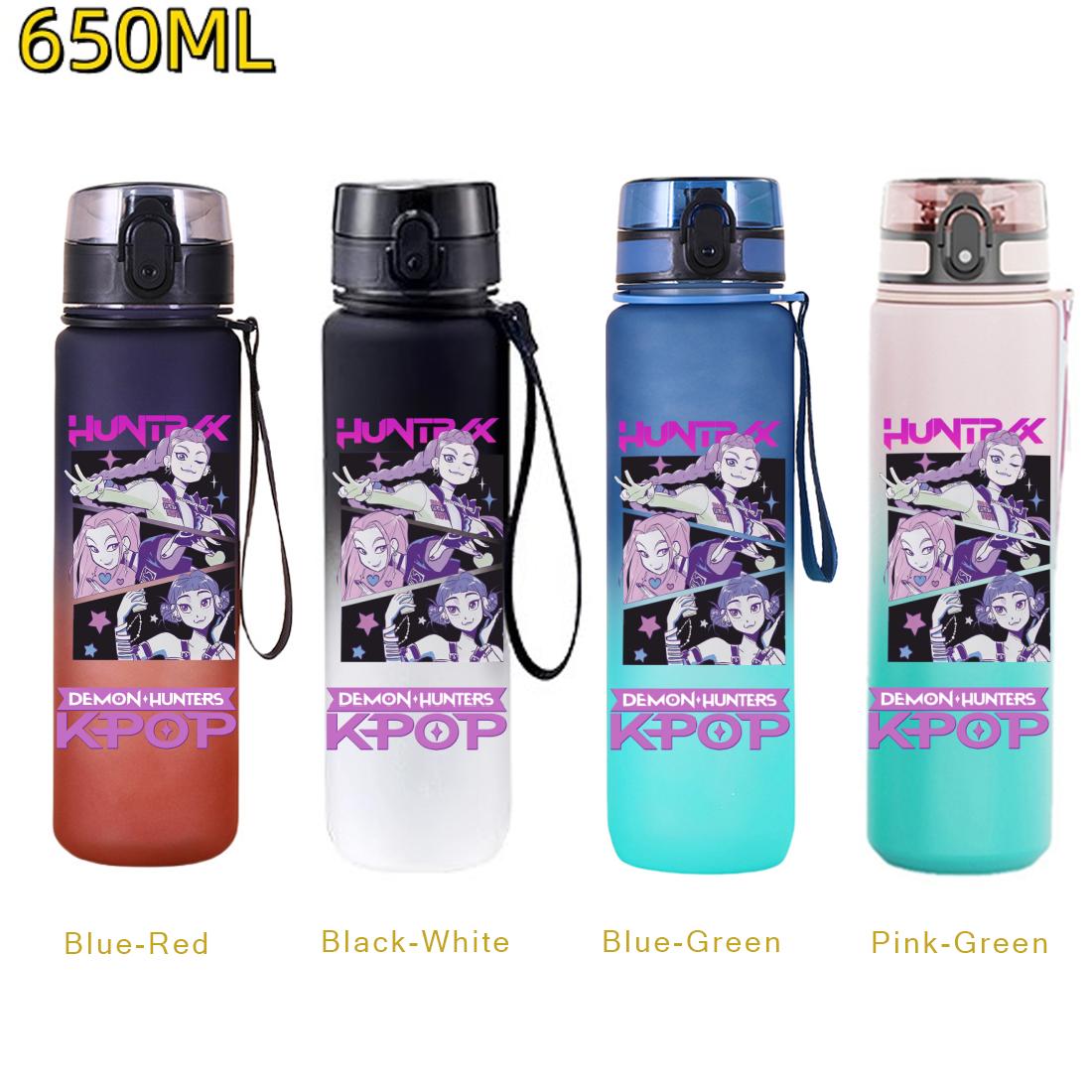 

650ML KPop Demon Hunters Cartoon Gradient Water Cup Hiking Portable Drink Bottles Travel Mug Office Sport Boy Girl Fans Gifts Pink-Green-1PCS