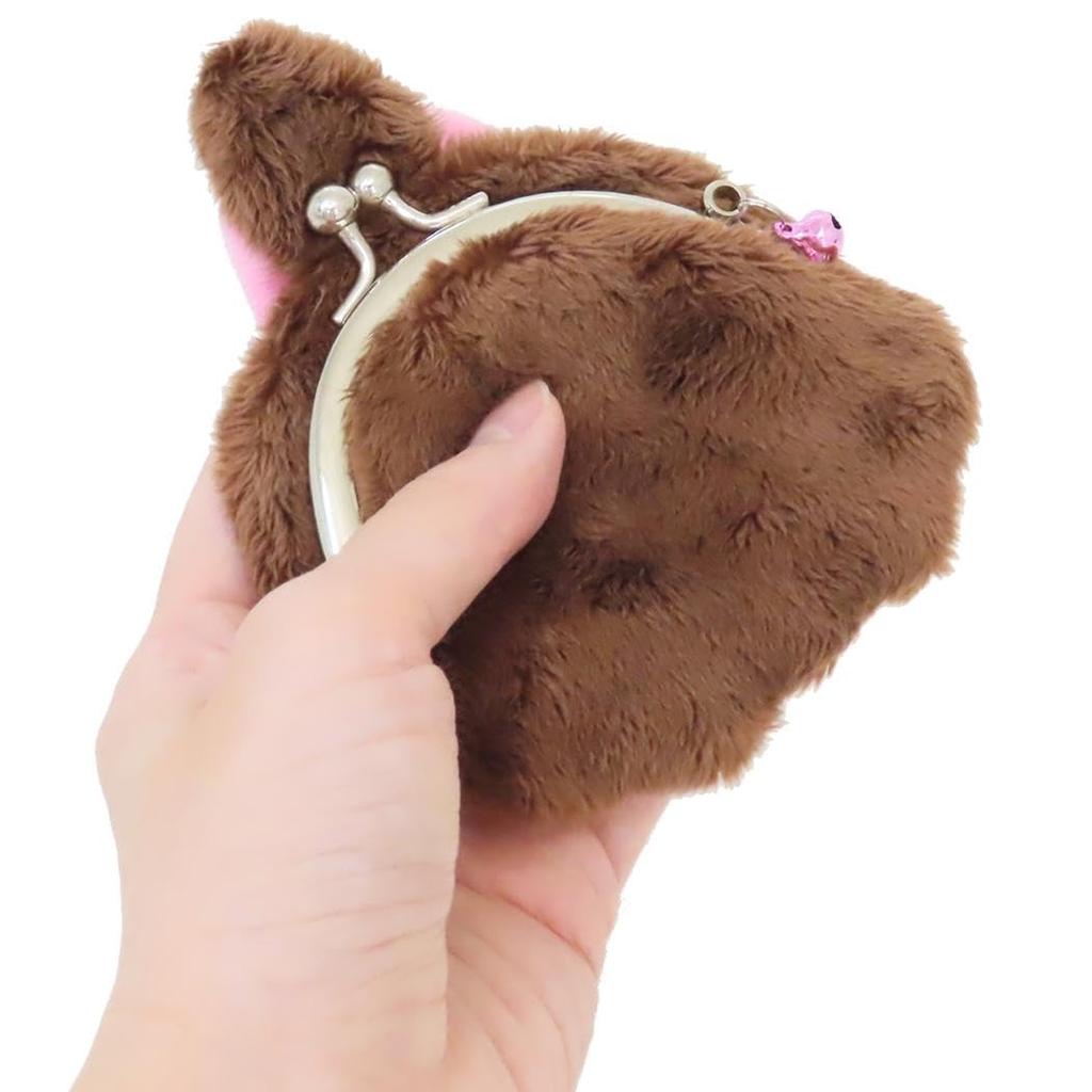 Monchhichi Character Coin Purse Pouch Monchhichi-chan Face by Unic, Plush Polyester, Kiss-lock, for Coins and Small Items
