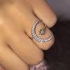 One-piece Silver-white Crescent Moon Open Ring for Women, European and American Style Star and Moon Index Finger Ring, a Versati