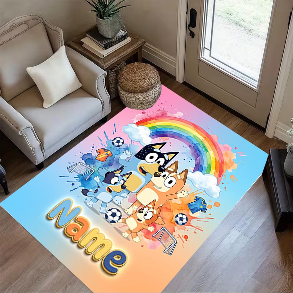 Blue Dogs Soccer Fun Customizable Name Area Rug Perfect for Kitchen Foyer Hallway Entryway Antislip Carpet Decorate Offices Spiritual Gift