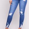 Ladies Casual Slim Jeans Women's Fashion High Waist With Holes In Elasticity And Small Feet Trousers