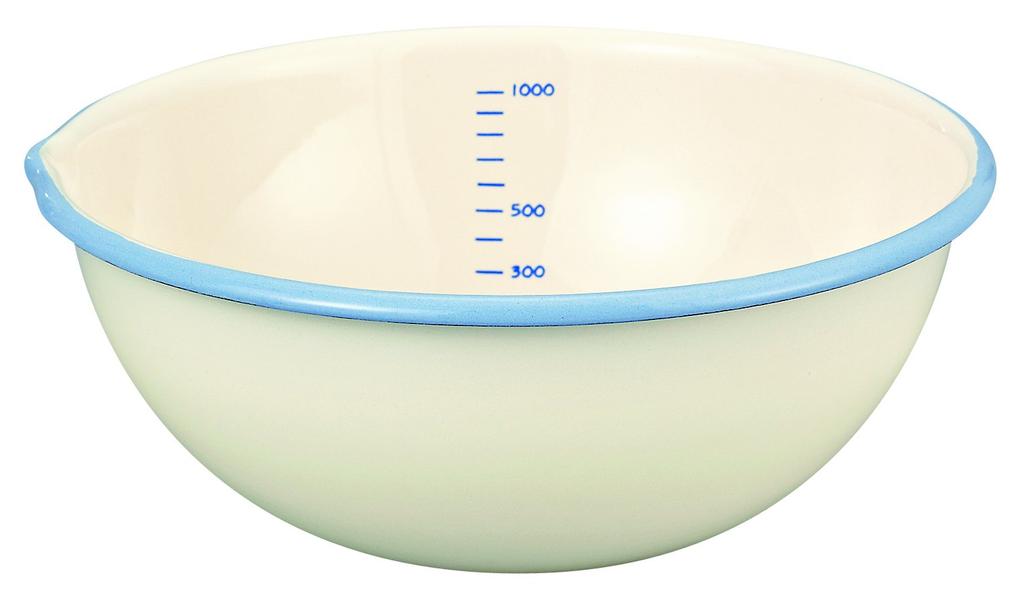 Fuji Horo Enamel Bowl, 18cm, 1.2L, with Graduated Measuring Plate, White, BM-18B W