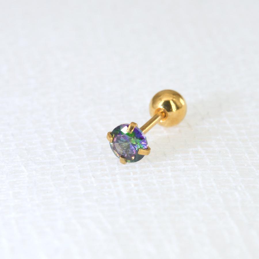 0.8mm Thick Minimalist Zircon 3-Prong Stud Earrings, Stainless Steel Screw for Ear Cartilage, Available in 1.5-5mm.