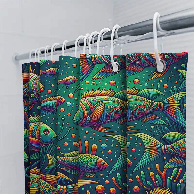 Vibrant Fish Shower Curtain 3D Printed Fabric Waterproof Bathroom Decoration Multi-Colorful Artistic Bath Linen Decorative Tapes
