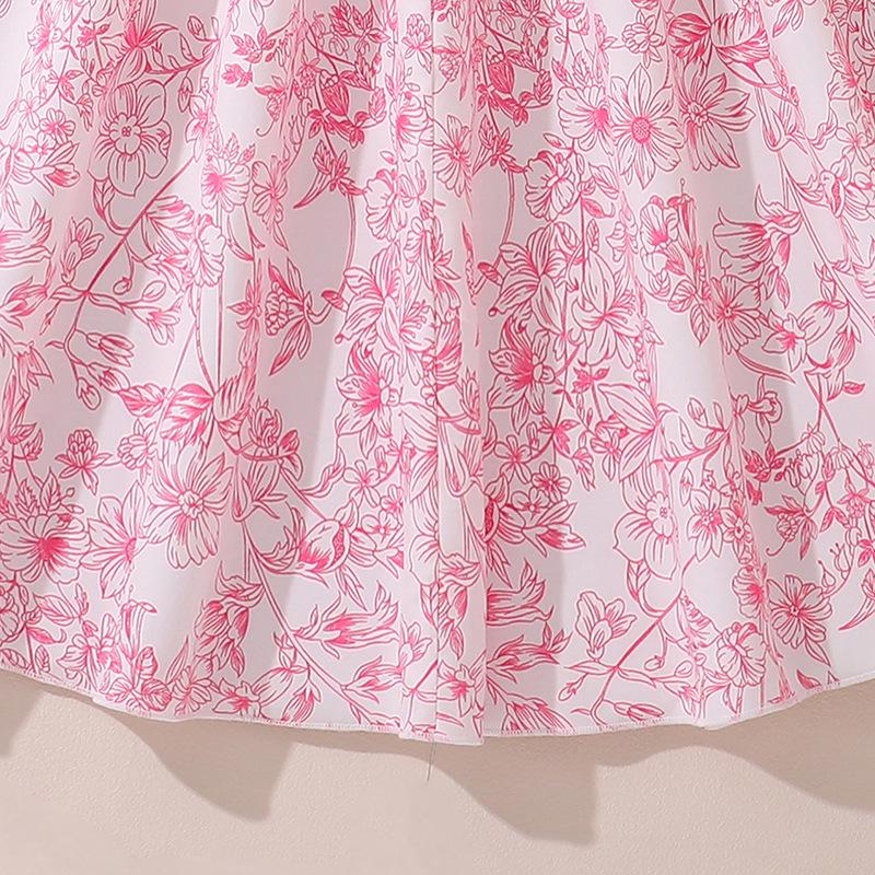 Rochie de vară 2025 cu mâneci bufante și imprimeu floral pentru fete - Stil dulce de prințesă cu talie strânsă