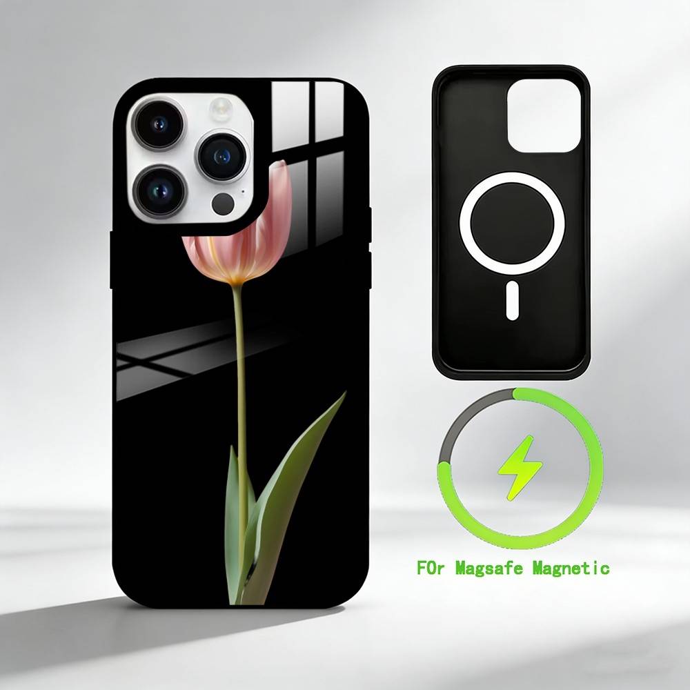 R-Realistic flowers Phone Case For iPhone 17 16 15 14 13 12 Pro Max Plus for Mirror Wireless Magnetic Cover
