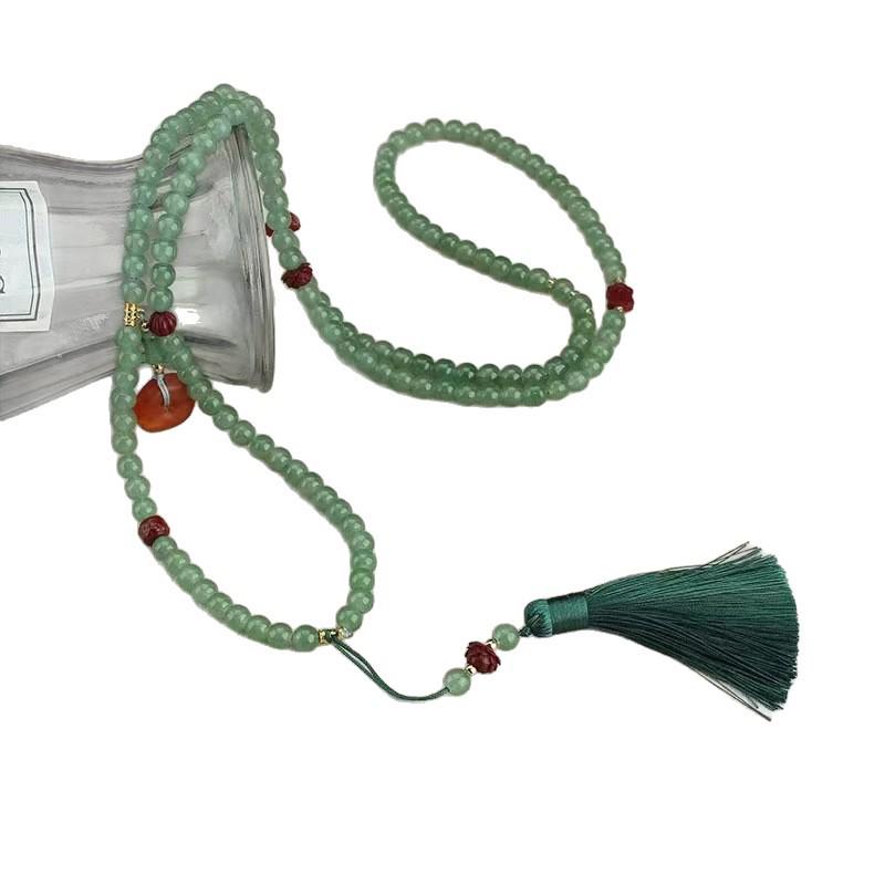 108 Chinese Bead Agate Crossbody Necklace in Ancient Qipao Style