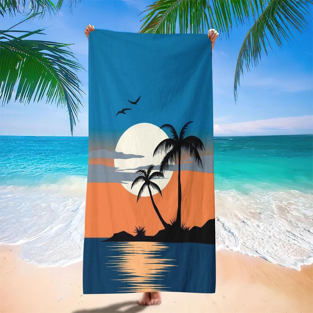 Tropical Sunset Silhouette Beach Towel Minimalist Print Quick Dry Absorbent Towel 50x100cm
