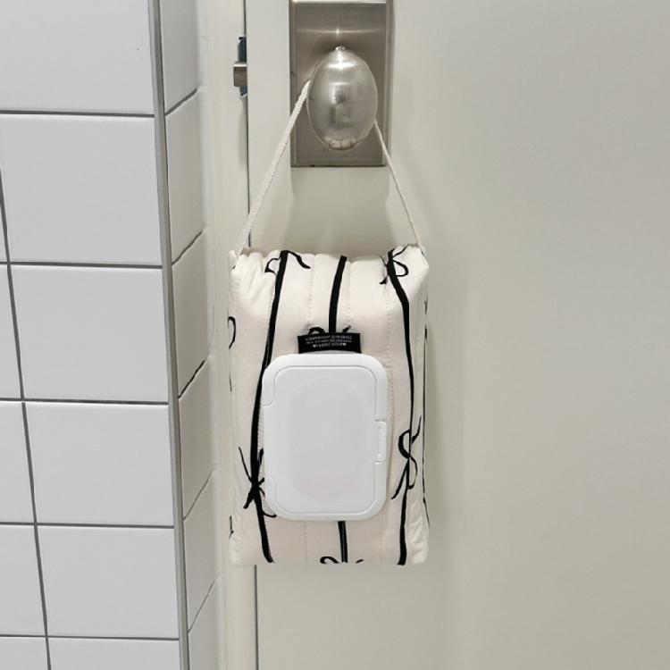 Pack of 2 Reusable Sturdy Cotton Wet Wipes Storage Bags Striped with Bowknot Decoration for Diaper Changes On the Way