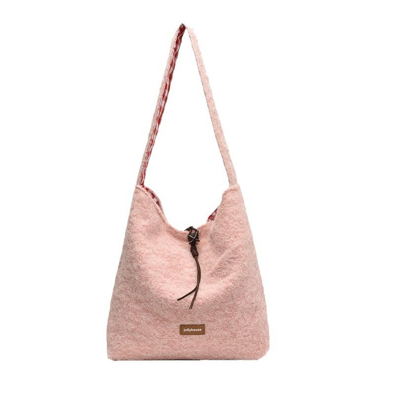 Ankola Red Wool Bag Autumn and Winter New Soft Waxy Plush Bucket Bag Shoulder Messenger Bag Large Capacity Double-sided Cloth Bag