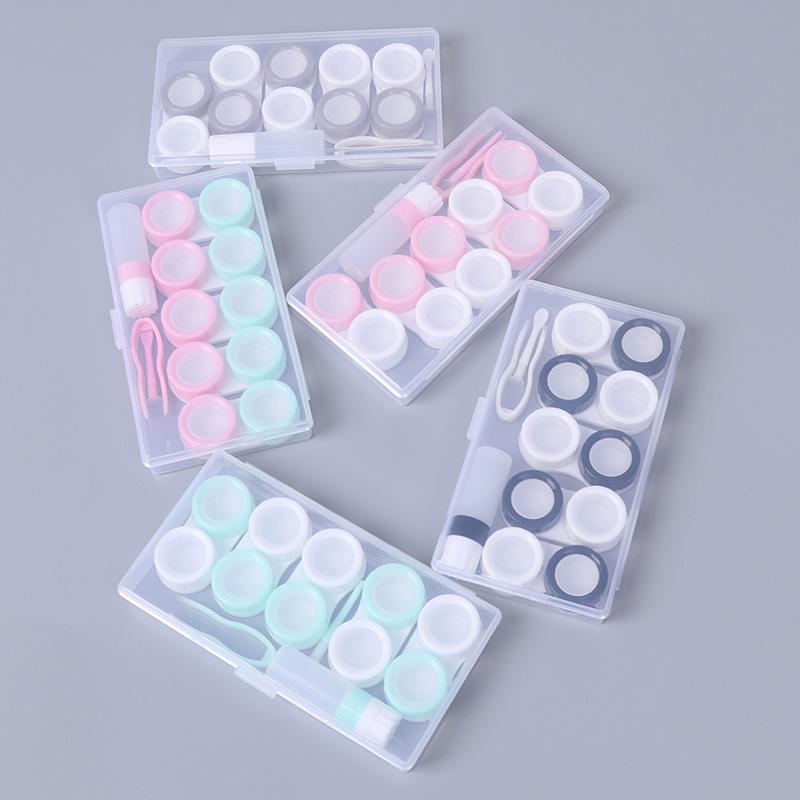 5 Pairs Contact Lens Case Cosmetic Contact Storage Box With Bottle And Tweezers
