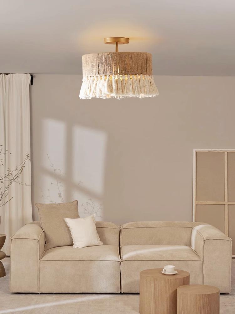 Wabi-Sabi Retro Hemp Rope Tassel Chandelier for Bedroom or Living Room