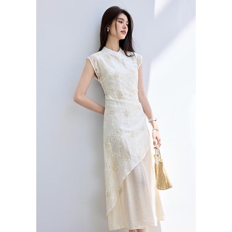 VICTORIA&VERA New Chinese Embroidered Faux Two-Piece Midi Dress
