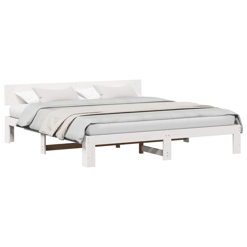 Bed Frame with Headboard White 180 x 200 cm Solid Pine Wood