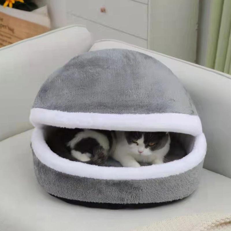 Autumn and Winter Cat Kennel  Removable and Washable Cat Sleeping Bag  Pet Cat Mattress  Hamburger Cat House Four-season Universal Pet House