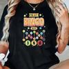 Casual Short Sleeve T-Shirt Wi've Got Bingo In My Print - Knit Fabric Geometric Pattern, Crew Neck, Slight Stretch, Sp