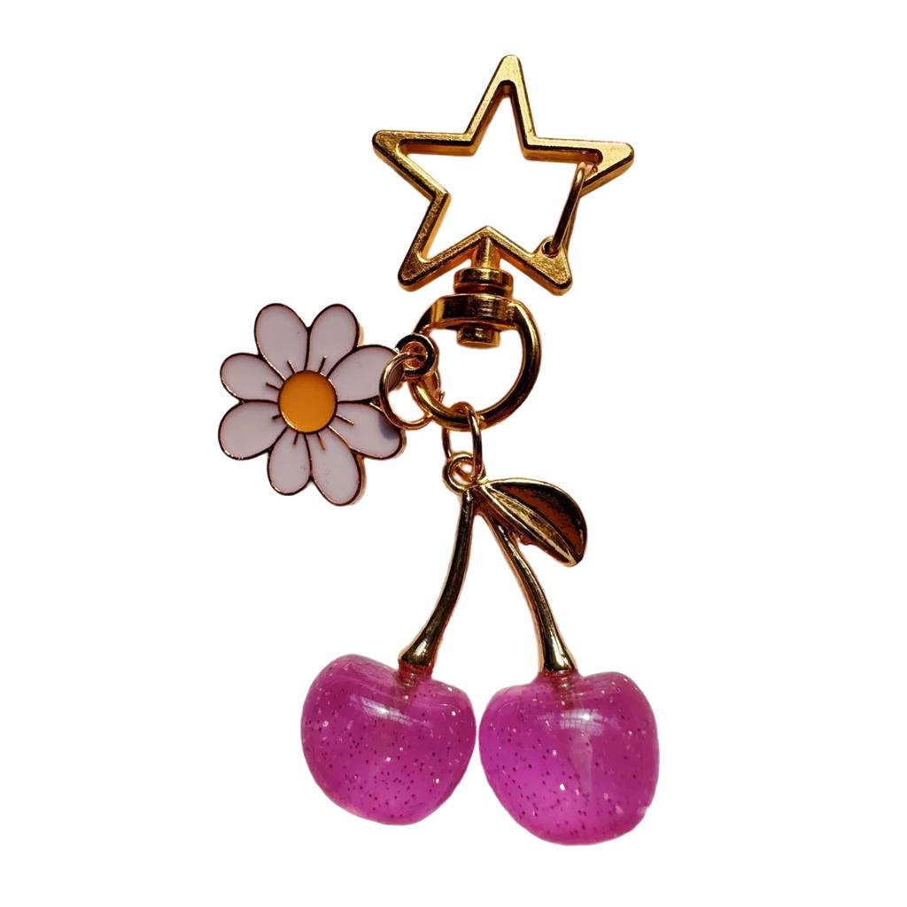 Cherry Flower Keychain Fashionable Fruit Pendant Key Holder Accessory Lightweight Bag Charm for Women and Girls