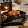 Heavy Duty Roasting Pan 17Inch Carbon Steel Baking Tray with V-Shape Grill Roasting Rack Turkey Roaster Pan for Cooking