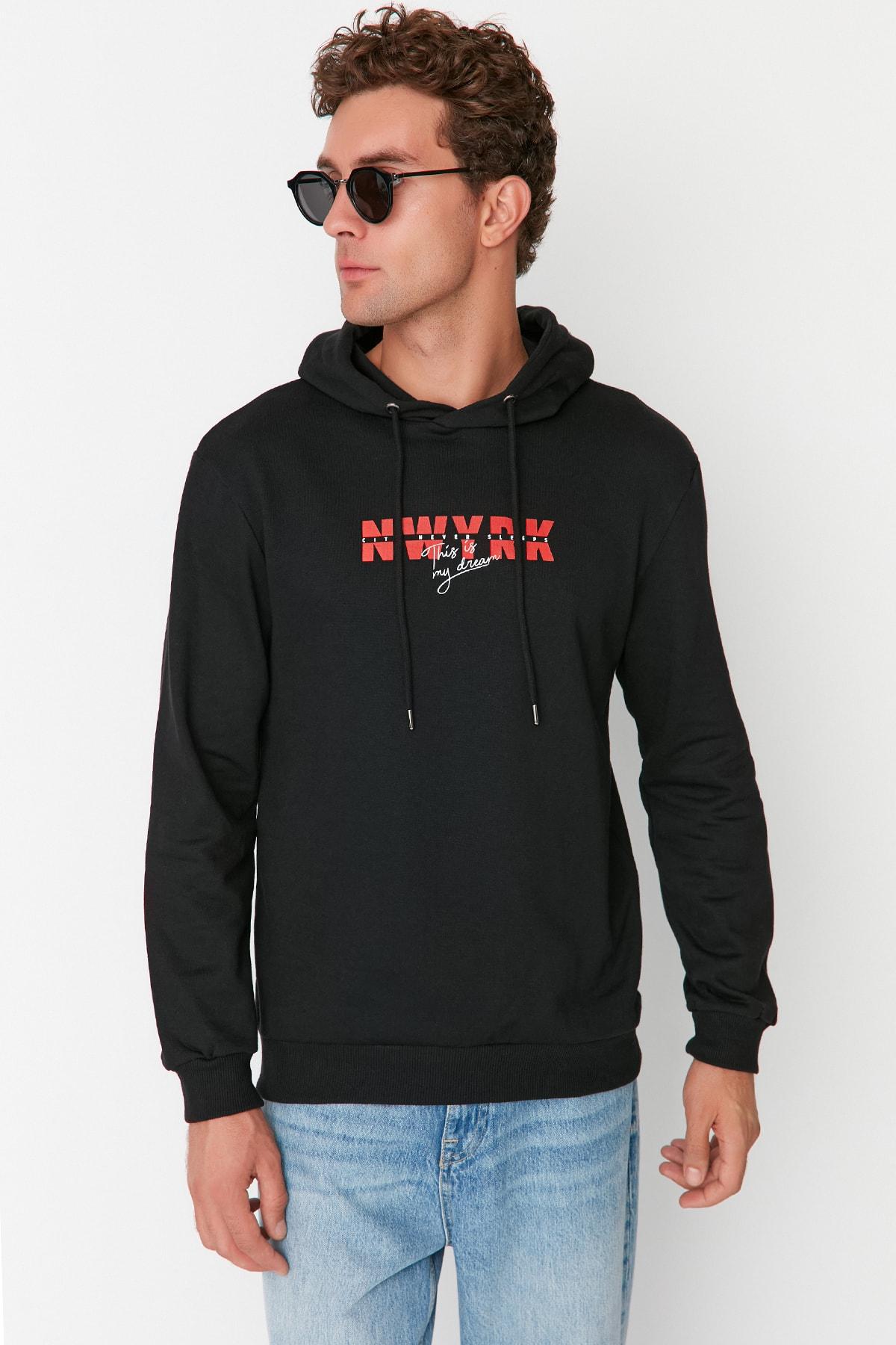 

Мужская черная толстовка обычного кроя с капюшоном и принтом, длинными рукавами и подушками с подушками TMNAW23SW00040.