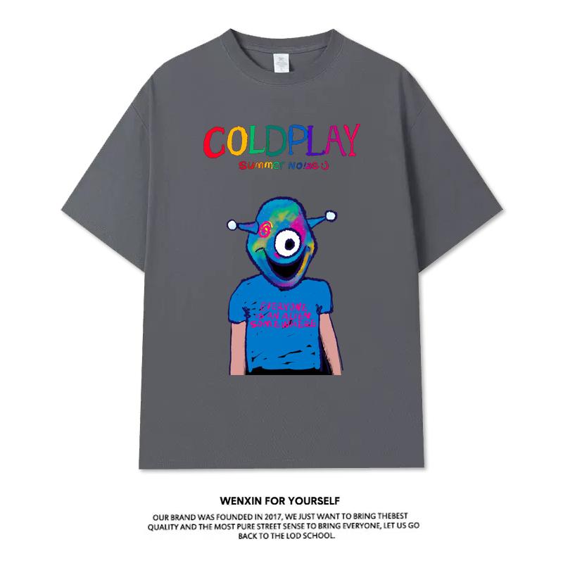 2025 Coldplay Band Around The T-shirt Sommar Män och Kvinnor av Samma 2025 Konsert Kort Ärm Ren Bomull Halvärm Kläder
