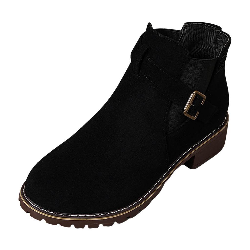 Veelzijdige Mode Dames Enkellaars met Dikke Hak, Elastische Inzet en Suède Enkellaars Regenlaarzen voor Dames Kort