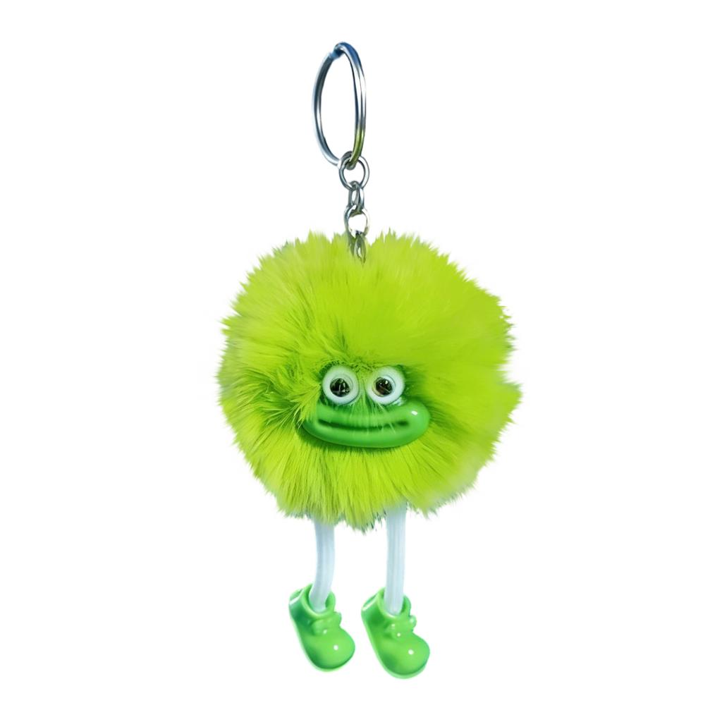 Plush Ball Keychain with Cartoon Face and Flexible Legs Soft Faux Fur Bag Pendant for Backpack Car Keys Accessories