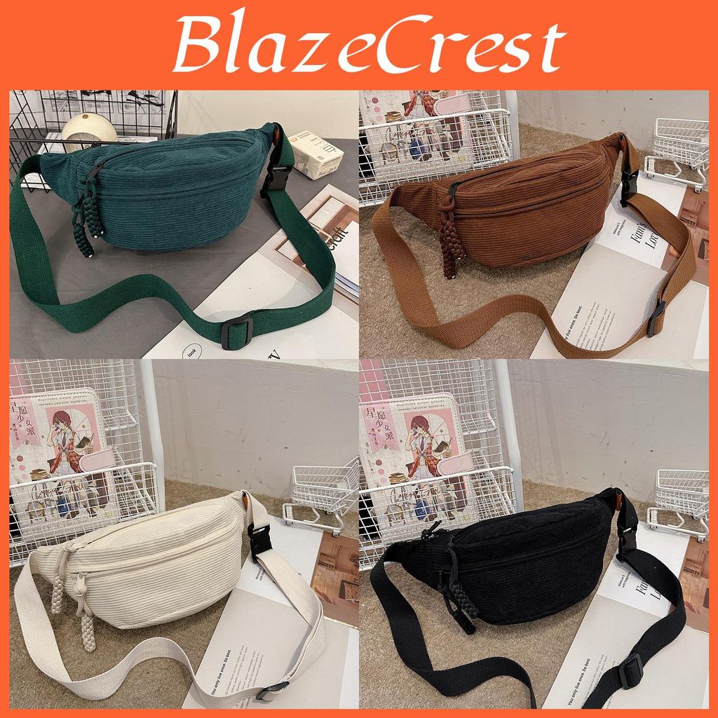 Casual Korean Style Cotton Corduroy Crossbody Bag With Zipper Closure For Daily Use