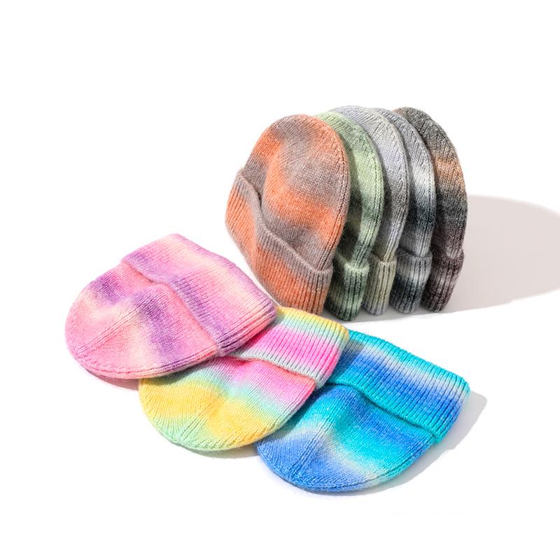 New Tie-Dye Wool Mohair Knitted Hat: Fresh Winter Style for a Chic Look