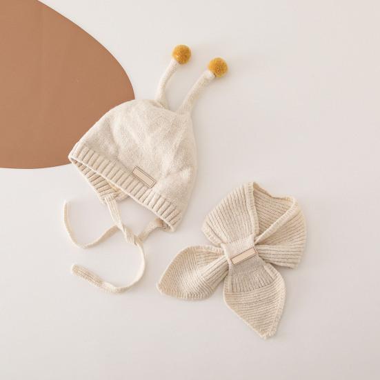 2Stk/Set Kinder Hut Schal Set Plüschkugeln Deko Schnürung Strickmütze Schal Set Elastische Kaltwetter Accessoires