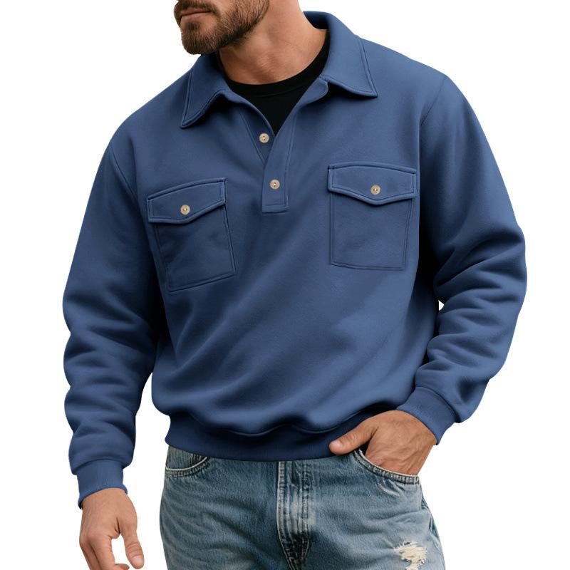 2025 New American Style Autumn New Men's Polo Shirt Workwear Long-sleeved Fashion Versatile Sweatshirt