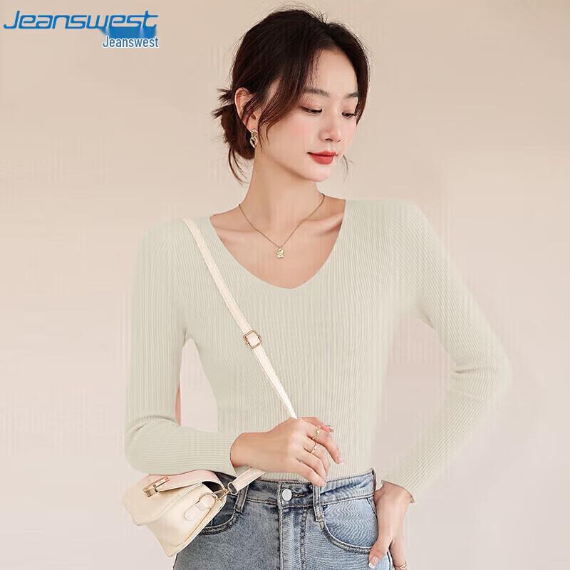 JEANSWEST Women's Slim V-Neck Long Sleeve Knit Top