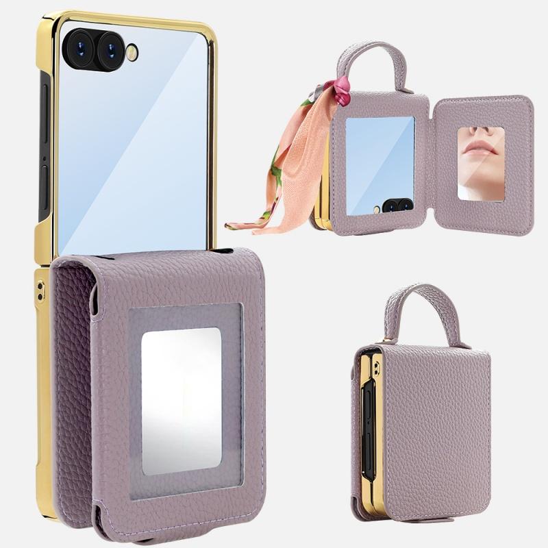 Makeup Mirror Case For Galaxy Z Flip7 Flip6 Flip5 4 lipAll-Inclusive Protection Handheld Scrave Hand Strap Flip Foldable Cover