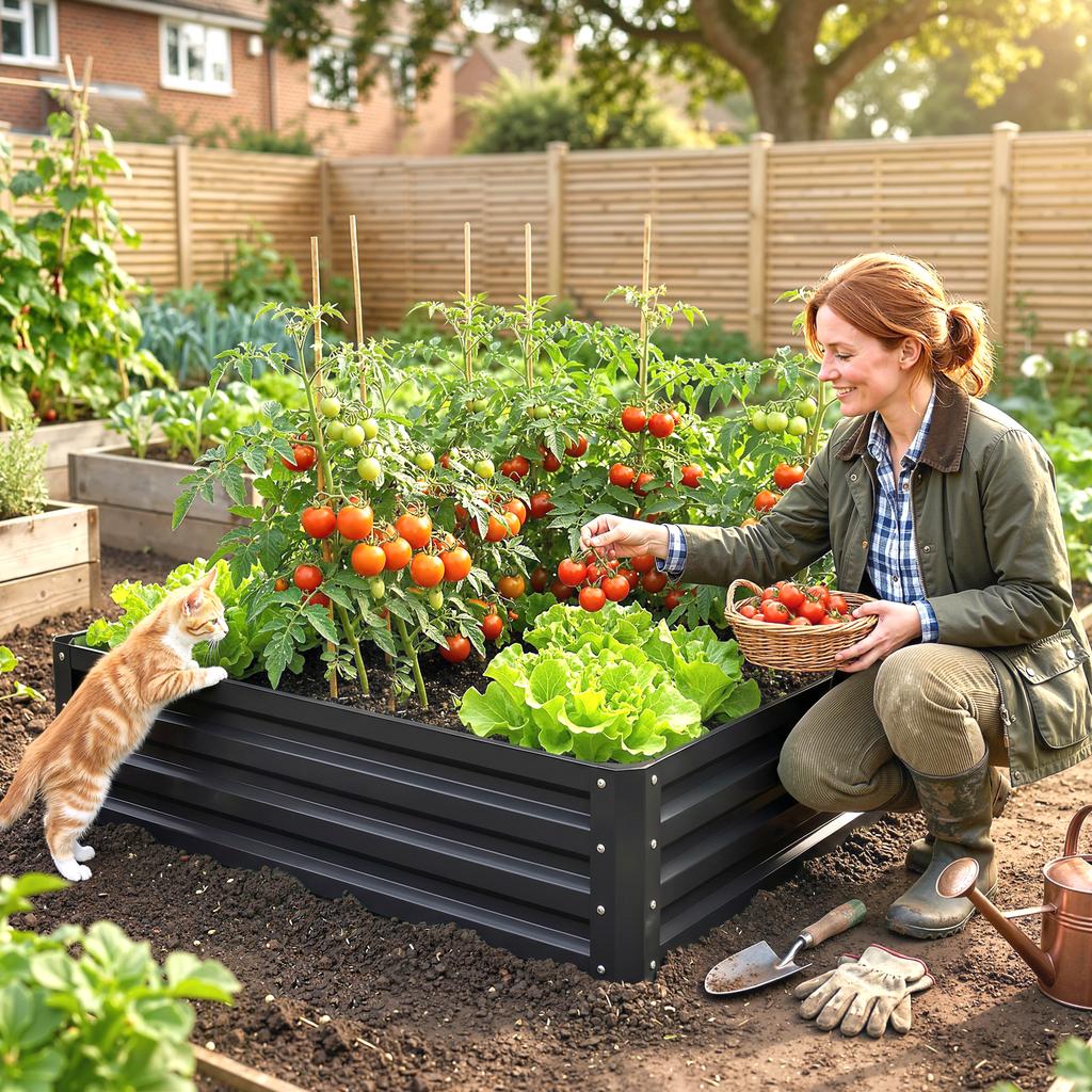 Garden Bed, Planter Box with Steel Housing, Grey, 120 X 120 X 30 Cm