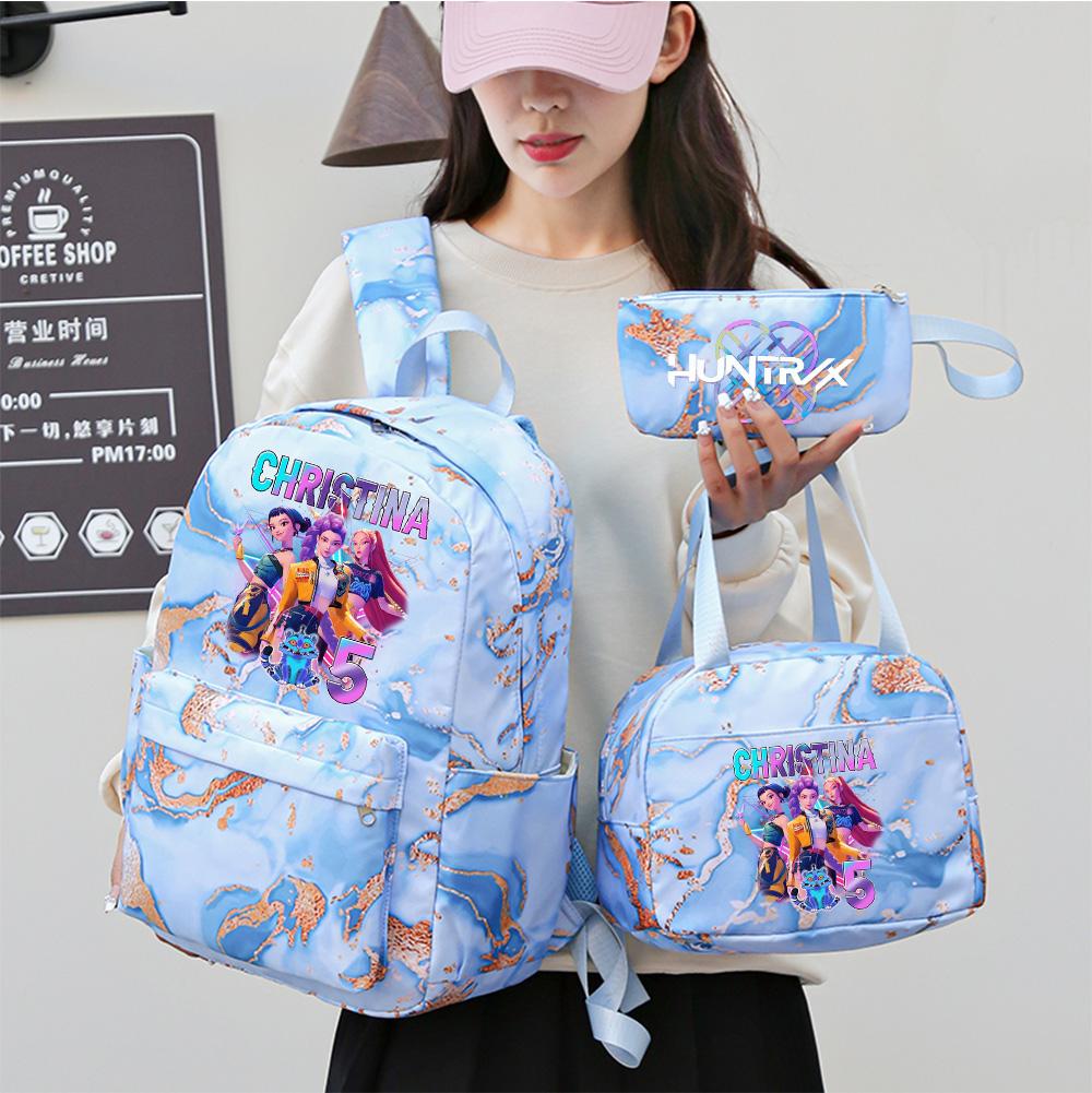 3Pcs/set Anime K-Pop Demon Hunters Printed Backpack Handbag Pencil Case for Teenager Student Bookbag Schoolbag Women Large Capacity Waterproof Bag