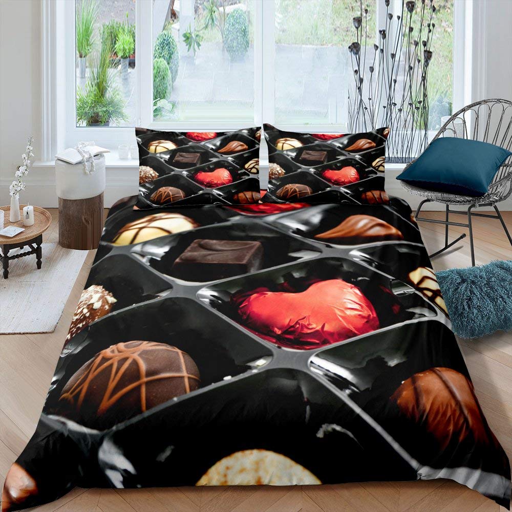 Chocolate Bedding Set Dessert Theme Comforter Cover Set for Child Youth Lady,Food Fluid Duvet Cover Novelty Funny Quilt Cover