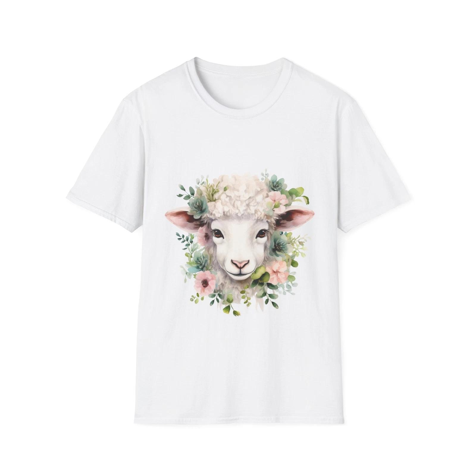 Sheep Spring Floral T-Shirt, Unisex Tee Shirt, Cute Animal Top, Flower Print 2XL