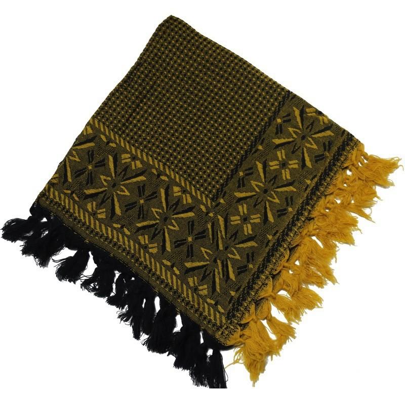 Traditional Elderly Woman Headscarf With Woolen Knit Square Pattern For Rural Farm Photoshoot