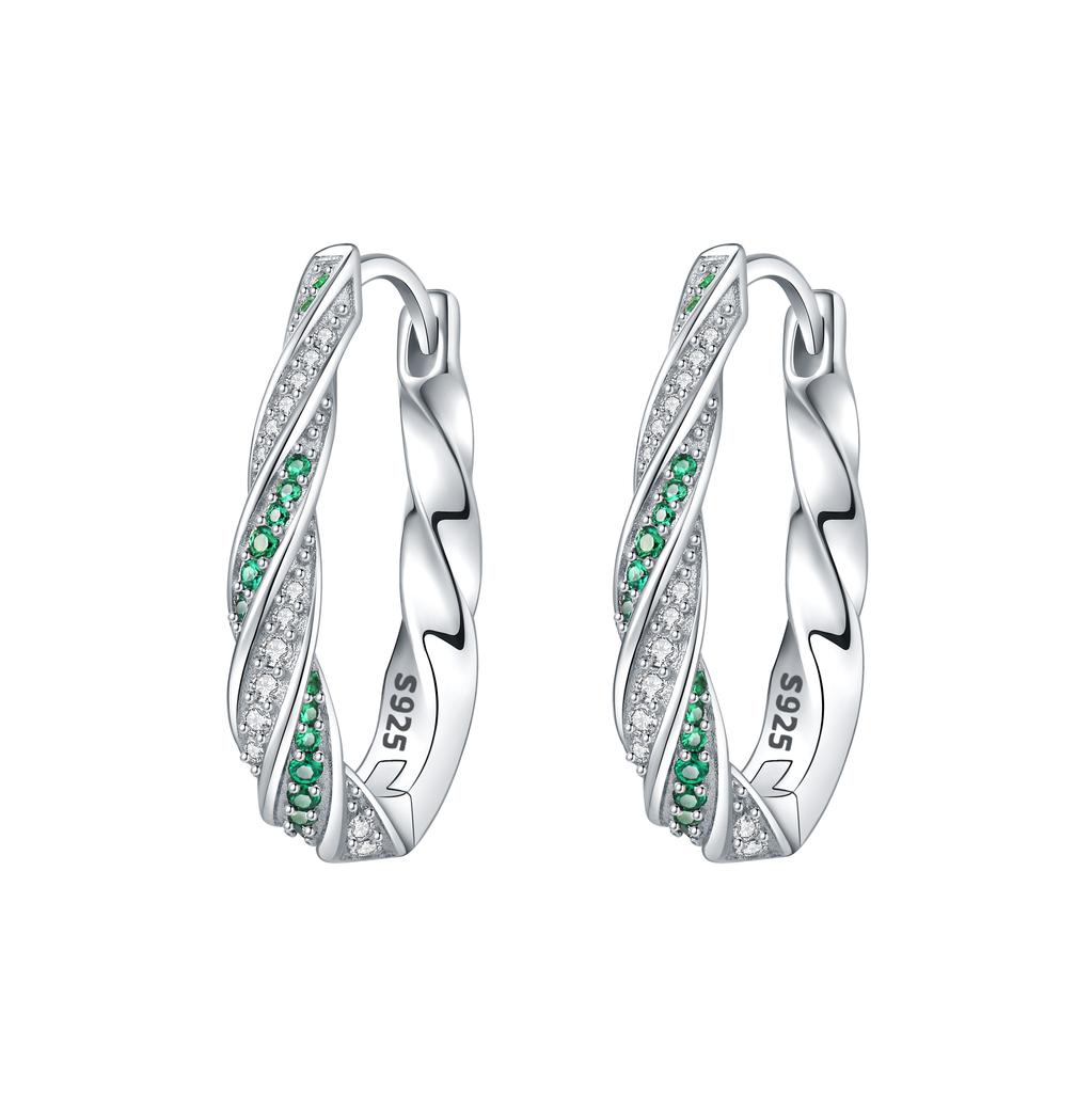 Original S925 Silver Needle Green Zircon Twist Earrings Versatile Hoop For Women Jewelry Birthday Party Fine Gifts