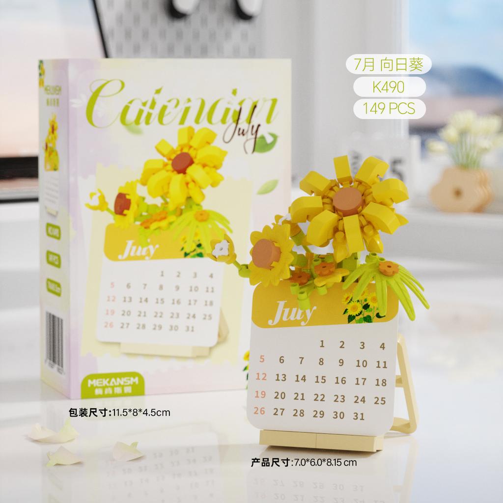 Kreativer Kalender Blumen Bausteine Mikrosteine Lernspielzeug Für Kinder Geschenke Schreibtisch Dekoration