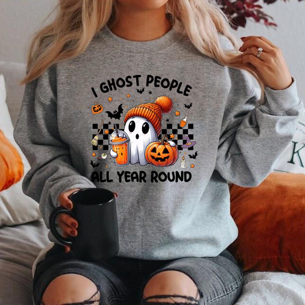 Толстовка I Ghost People All Year s Sweatshirt Ghost Coffee Sweatshirts Funny Halloween Gift Spooky Season Sweatshirt Pumpkin Hoodies S серый 1498₽