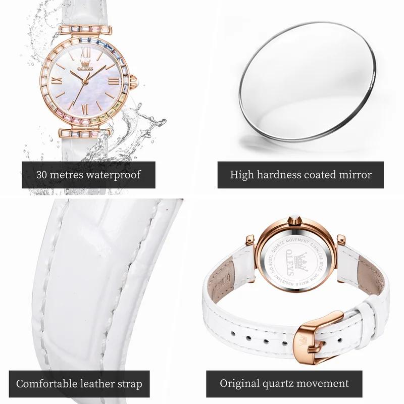 OLEVS Fashion Women Watches Luxury Diamond Quartz Watch Ladies Leather Waterproof Wrist Watch