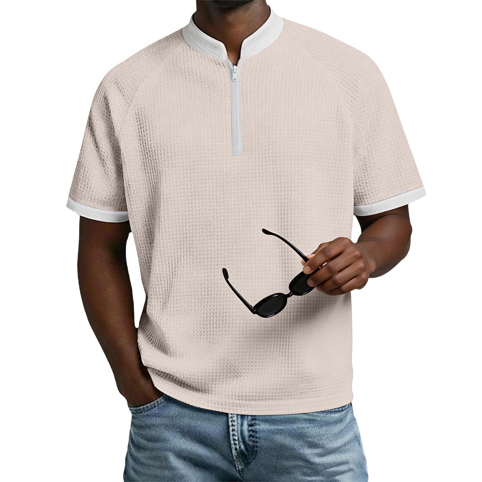 Men s Short-sleeved Shirt With Vertical Collar Colors Casual Sports Men s T-shirt L бежевый