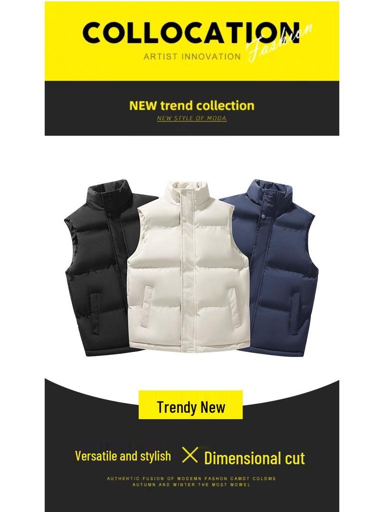 Men's Autumn/Winter Cross-Collar Thick Cotton Down Vest - Warm, Sleeveless, Hot Seller
