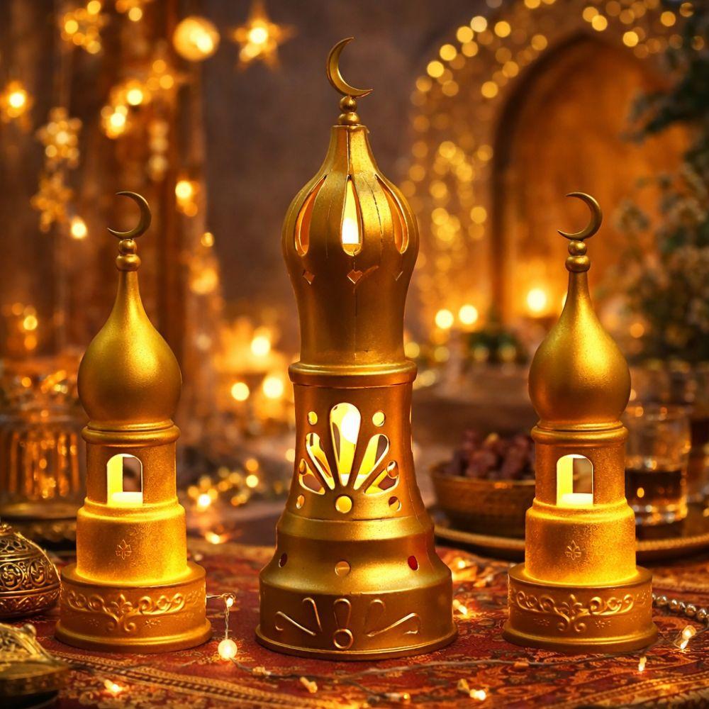 Plastic Ramadan Candle Lamp Retro LED Lights Eid Mubarak Desk Lamp Simulation Candle Warm Light Electronic Candle Ornament