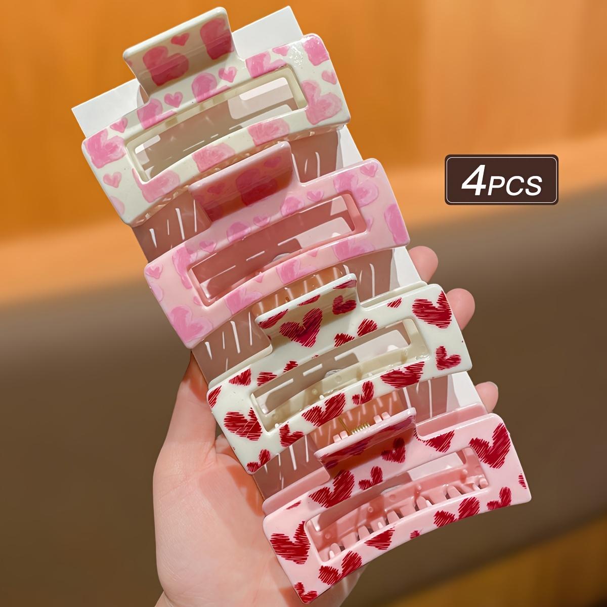 

4pcs Women s Set, Pink, Fashionable and Elegant, Cute, Valentine s Day Hair Accessories, Heart Pattern, Medium Square Hair Claw Clip, Suitable Style A-4pcs