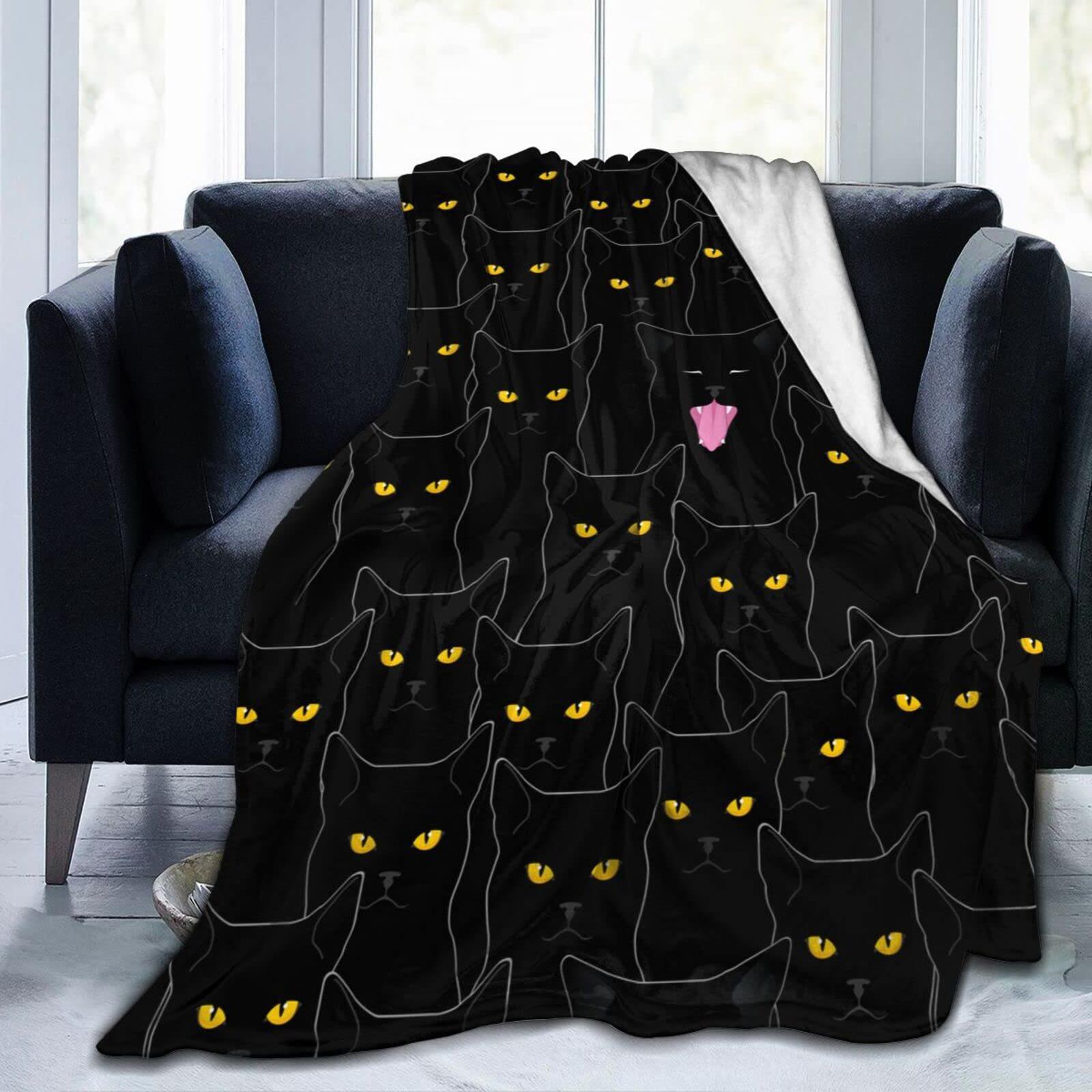 

Black Cat Series Printed Blanket for Sofa Bed Travel Camping Living Room Office Conditioning Blanket for All Seasons Gifts 75x90cm