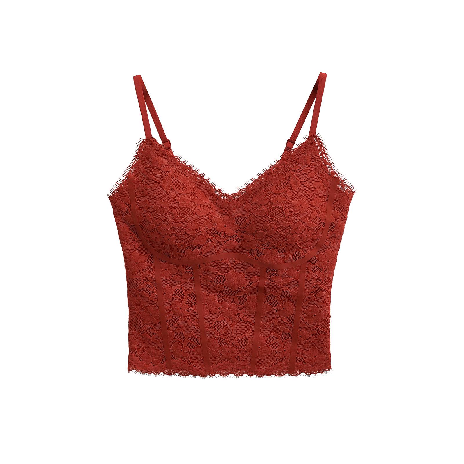 

Ретро французский камзол на косточках на раннюю весну 2025 года с кружевом, встроенной чашкой и стильной спинкой L красный