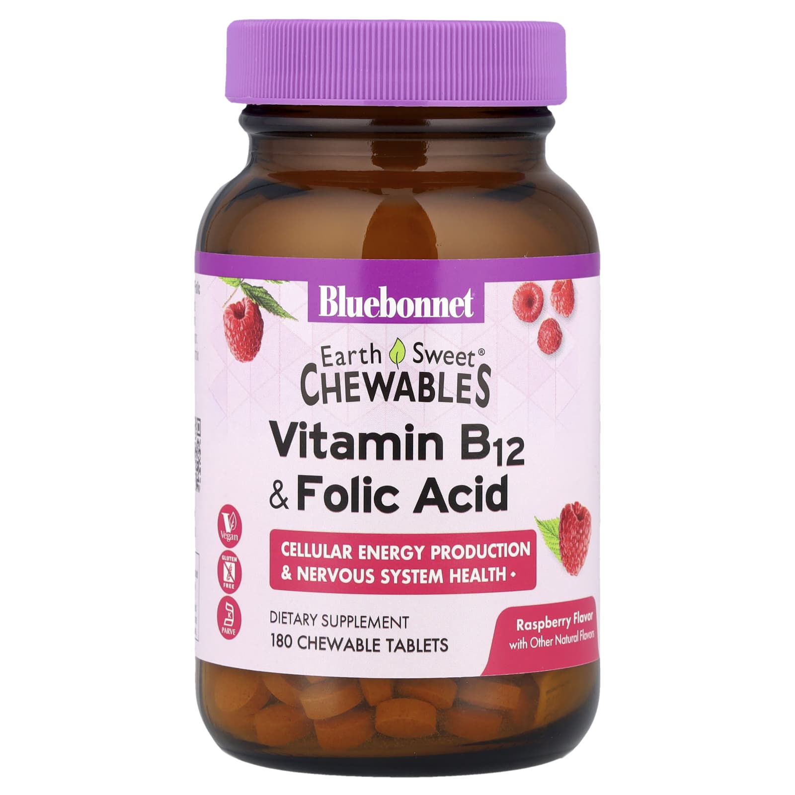

Earthsweet Chewables, Vitamin B-12 & Folic Acid, Natural Raspberry Flavor, 180 Chewable Tablets